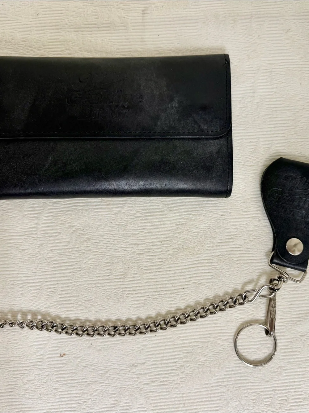 Black Leather Wallet with Chain - Men's Accessory